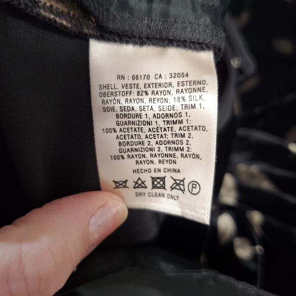 Anthropologie Elevenses Ultra Wide Leg Velvet Silk Pants Women's 6 Black Leaf - Picture 10 of 12